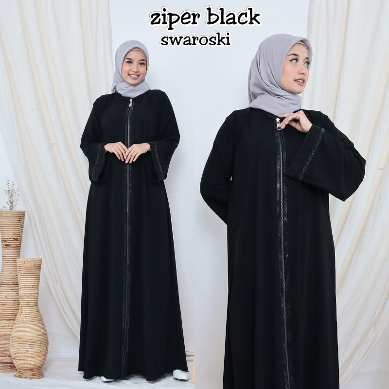 Abaya Zipper Black Busui Real Pic Maxy Dress Wanita