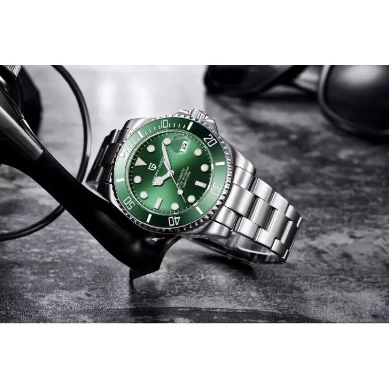 Jam Tangan Pagani Design Homage Submariner Hulk Silver Green Automatic Watch