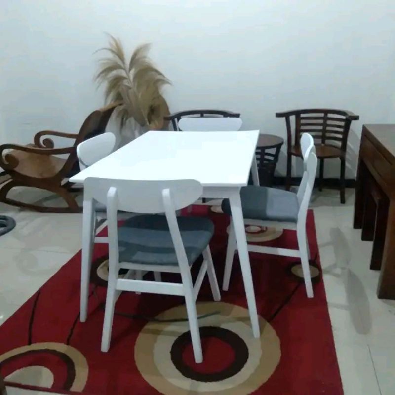 SET MEJA MAKAN ROPAN CAT DUCO PUTIH KAYU JATI