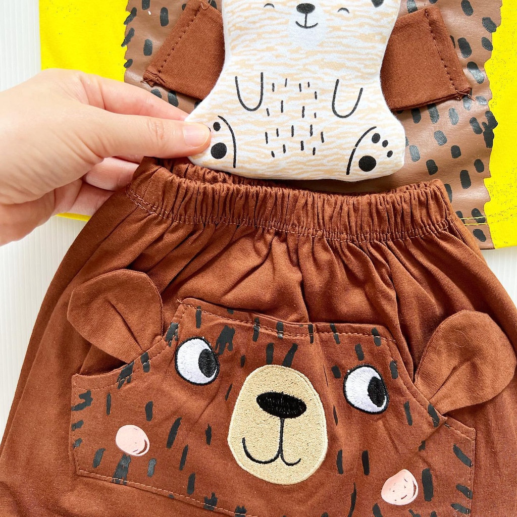 Teddy bear pocket / 3D BEAR HUG  Baju Setelan Celana Pergi Jalan Fashion Anak Bayi Cowok Laki Terlaris Berkualitas