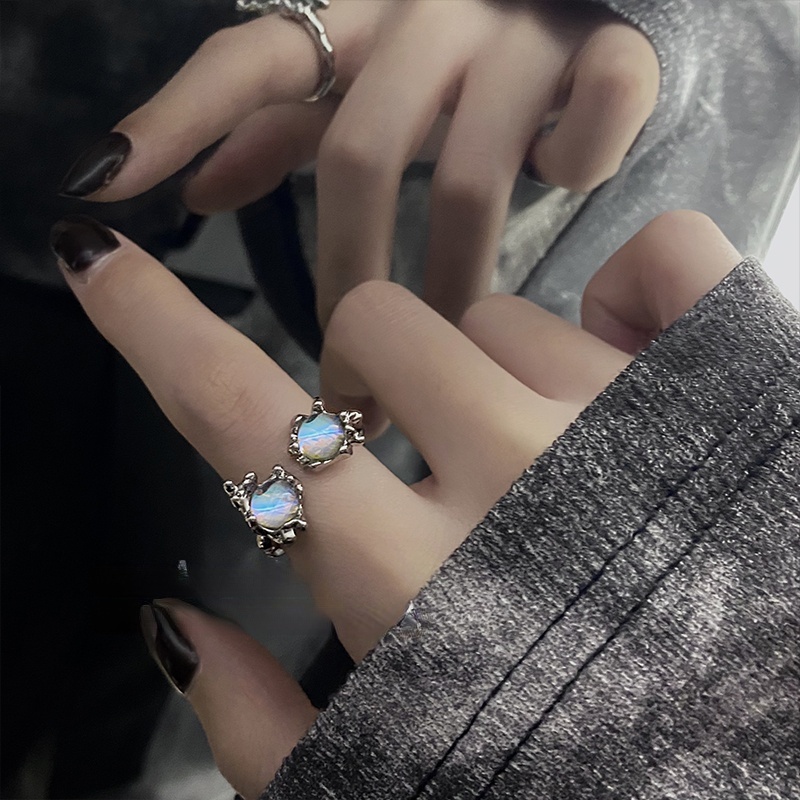 Cincin Model Terbuka Aksen Opal Gaya Harajuku