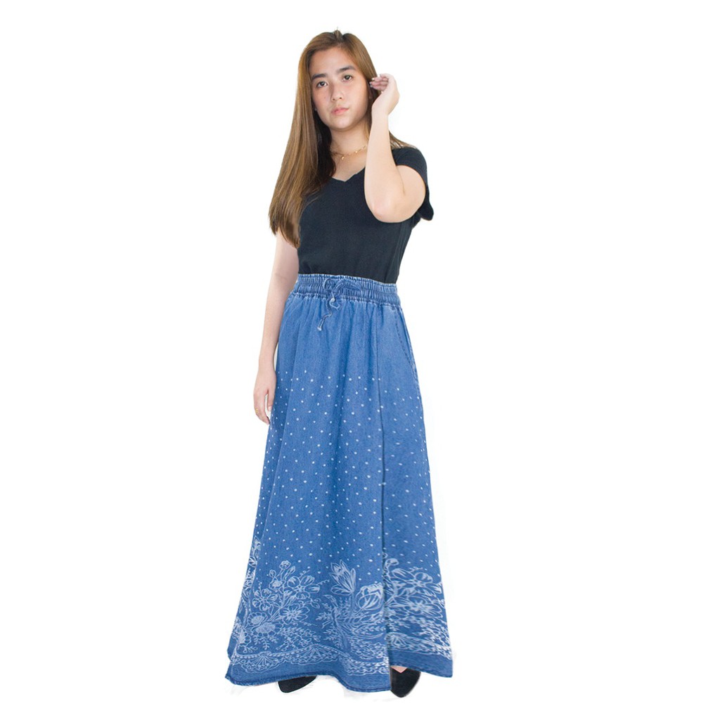 SB Collection Rok Maxi Sulvi Panjang Longskirt Payung Casual Jeans Wanita