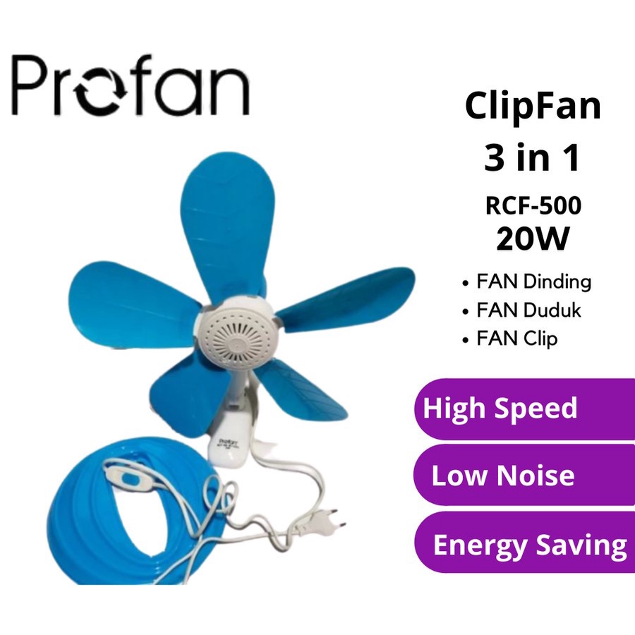 Kipas Jepit Profan 3 In 1 Mini Fan Kipas Angin Portable 20w Clipfan Rcf 500