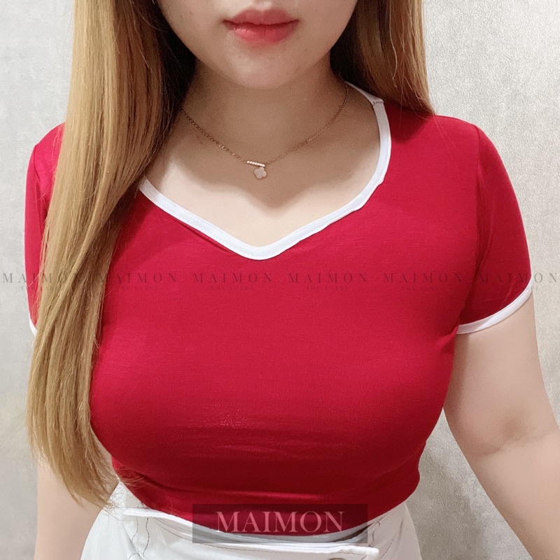 Bis Vneck Crop Top | Atasan Lengan Pendek Korean Fashion | Maimon Grosir