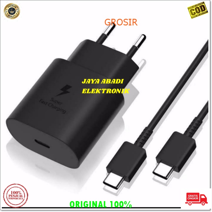 J117 SAMSUNG 3A  25 WATT ADAPTOR SATU SET USB C TO C CASAN SUPPORT FAST CHARGING CHARGE FLASH TRAVEL ADAPTER MULTI QUICK GALAXY NOTE MULTI GADGET FLASH CHARGER CASAN HANDPHONE ADAPTIVE CHARGE QUALCOMM VOLT BISA UNTUK SEGALA JENIS MERK HANDPHONE TYPE C