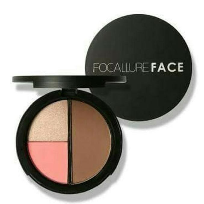SALE 3IN1 BLUSH HIGHLIGHT CONTOUR FOCALLURE FACE MAKEUP PALETTE ORI TERMURAH