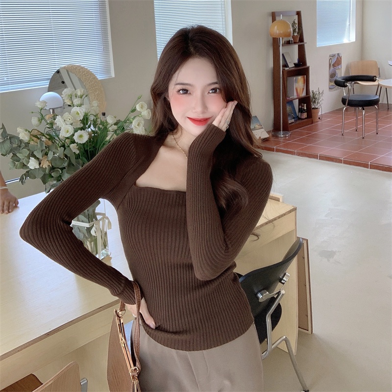 【Pengiriman gratis di toko】Korean style Atasan rajut Lengan panjang Kaos knit