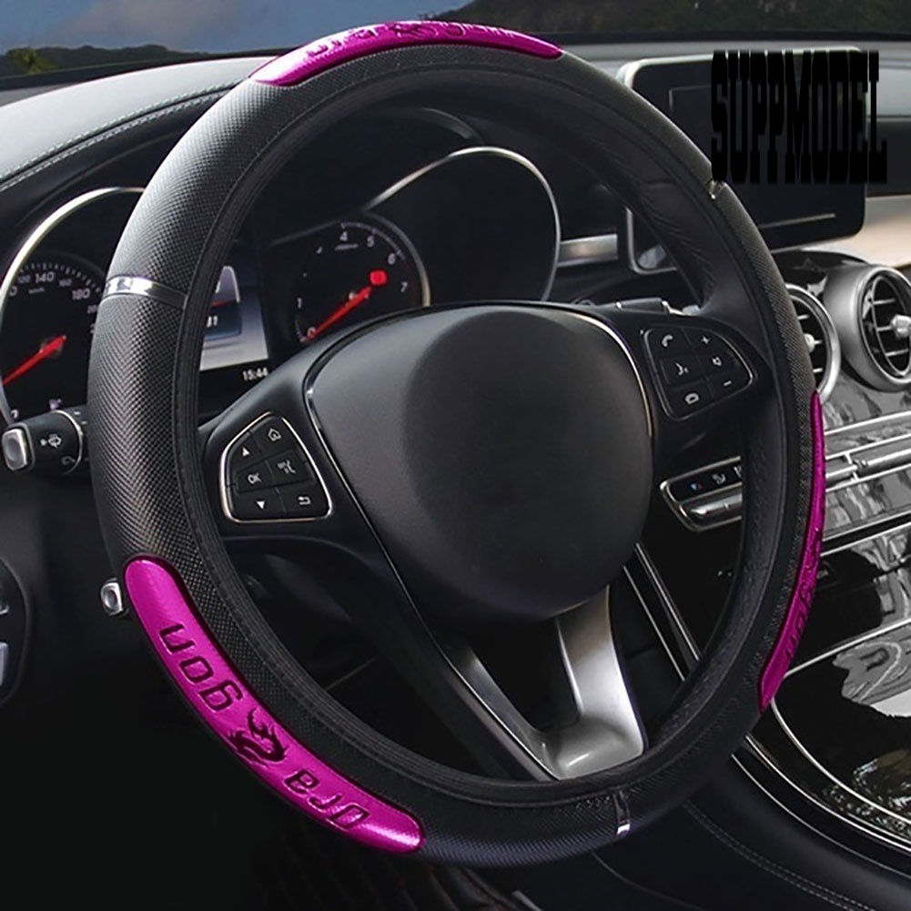 Cover Stir Mobil Desain Naga Bahan Kulit Imitasi Ukuran 38cm Untuk Dekorasi Interior