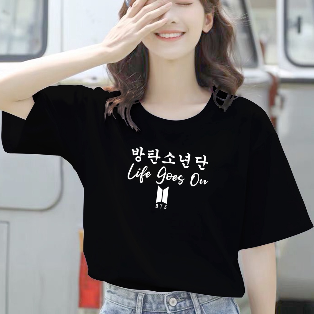 CALVIERO SHOP - BAJU KAOS ATASAN WANITA PRINT LIFE GOES ON KOREA