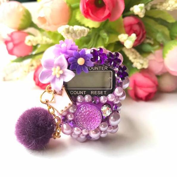 0GK * UNGU MUCAM BUNGA POM2 Tasbih digital Swarovski bling Blink Alat Dzikir Souvenir cantik haji Um