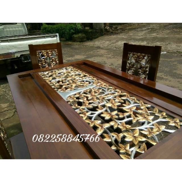 Meja & Kursi Makan Full Ukir Jati Warna Natural Emas Furniture Ukir Murah Di Jepara