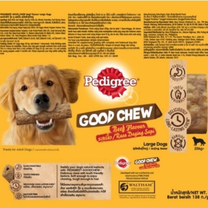 Pedigree Good Chew Beef Flavour 138gr Large 25kg+ Cemilan Snack Anjing