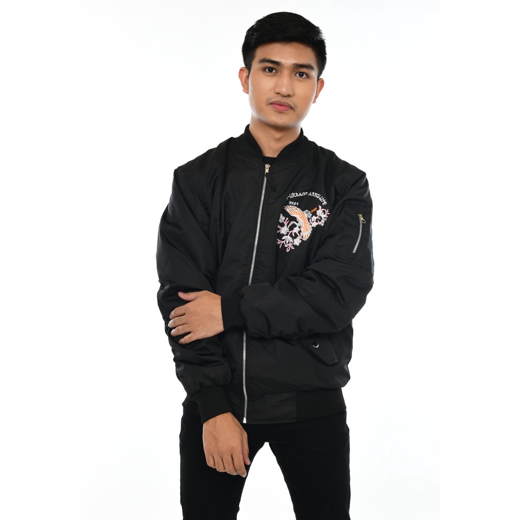 Dhozen Jaket Bomber Sukajan Pria A079 - Hitam-Hijau