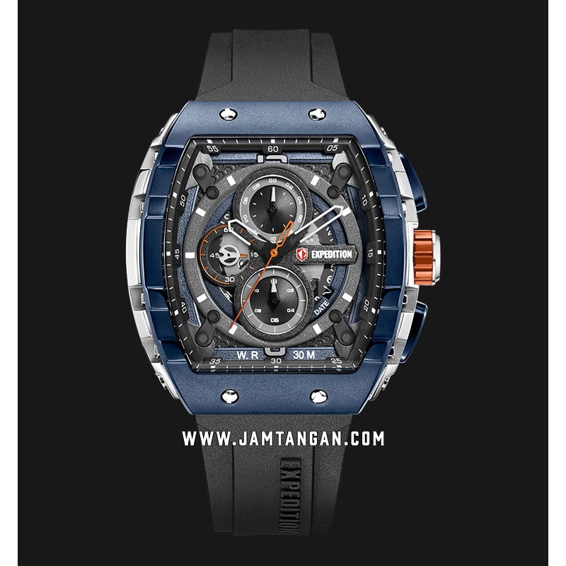 Expedition E 6782 MC RTUBU Chronograph Blue Dial Black Rubber Strap