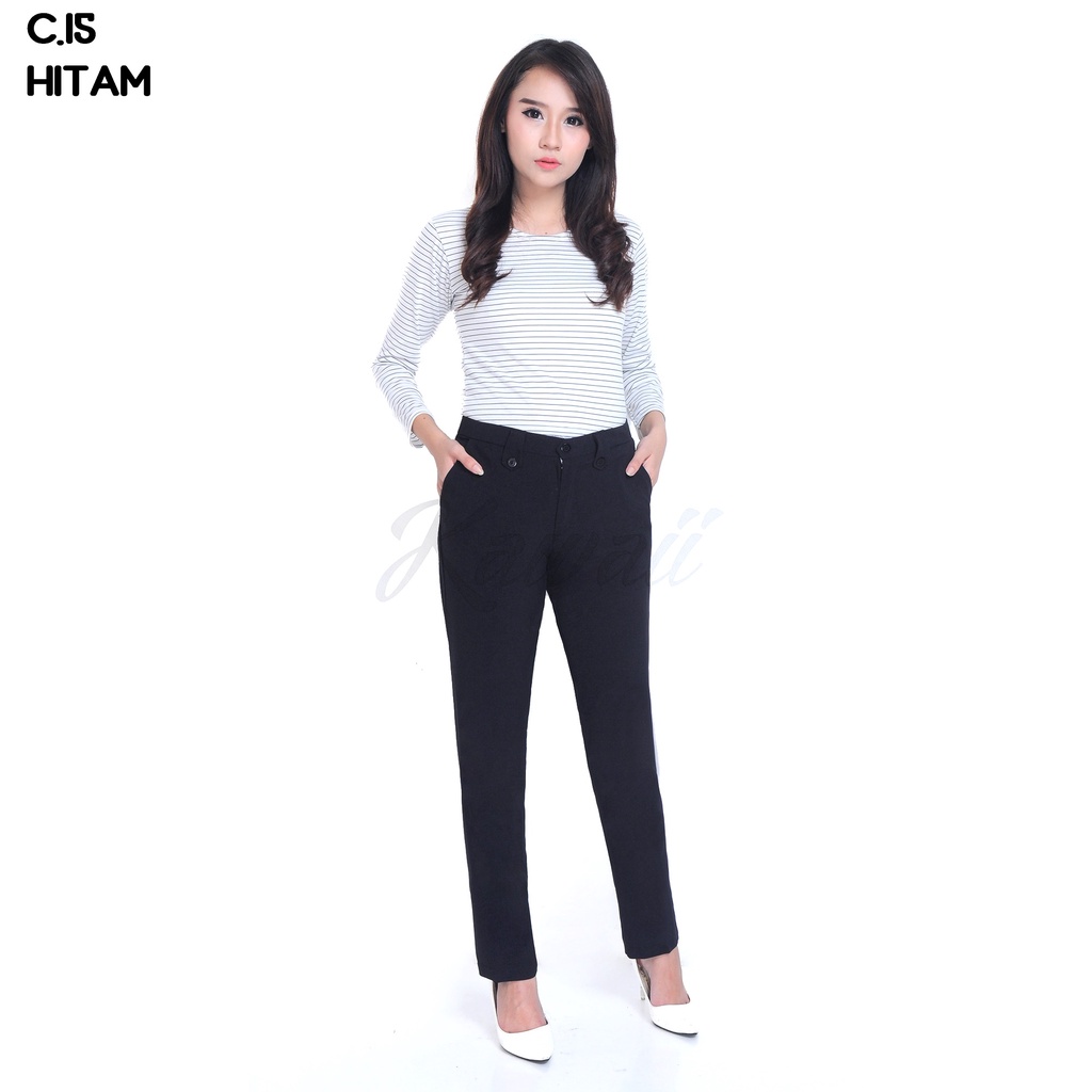 YUGANA - C.15 Celana Panjang Wanita Cewek Jumbo Polos Celana Kerja Kantor Hitam Navy