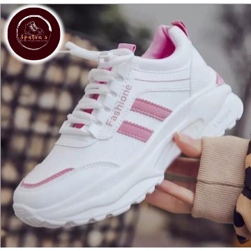 sepatu wanita sepatu wanita terbaru sepatu sneaker wanita sport casual putih hitam pink garis