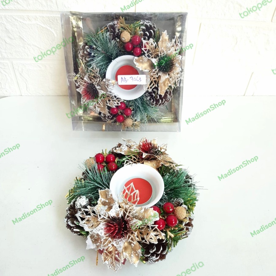 Tempat Lilin Murah Grosir Dekorasi Krans Candle Wreath Lilin Doa Adven - AB 7063