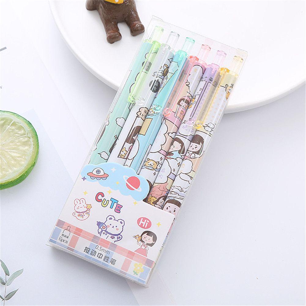 Solighter 6Pcs / Set Pulpen Gel Quick Dry Warna Hitam Untuk Perlengkapan Sekolah