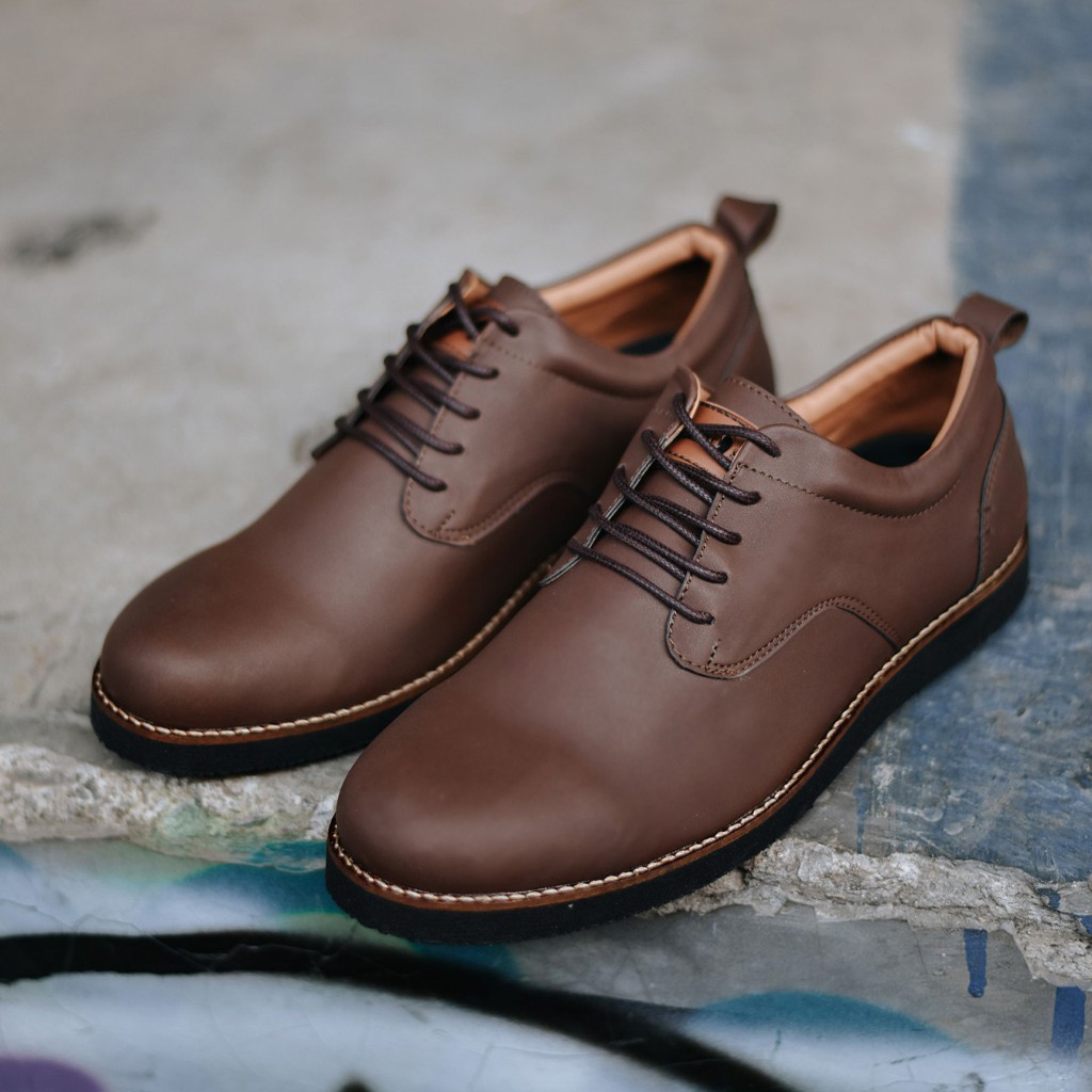 FOOTSTEP ALASKA DARKBROWN - Sepatu Kulit Pria Formal Kerja Pantofel Oxford Casual Low Boot Ori