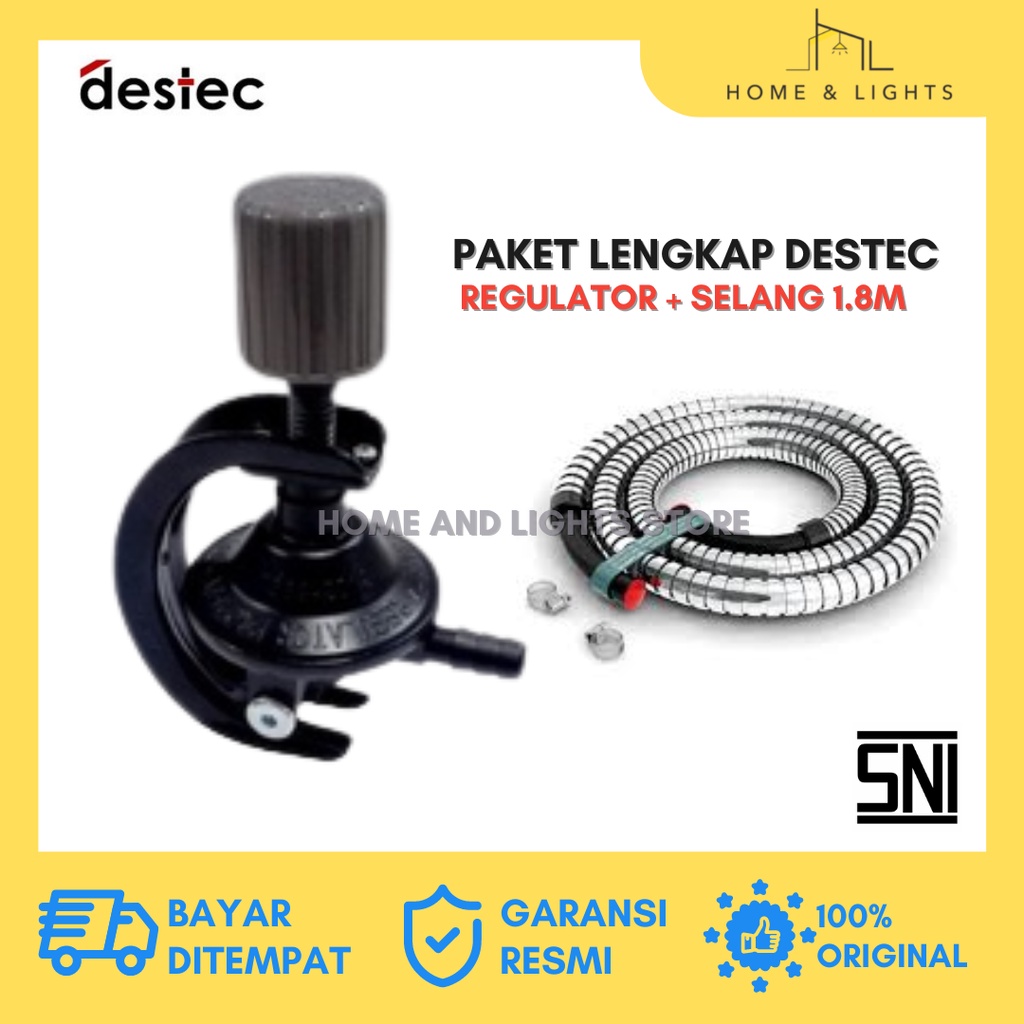 Paket Regulator Gas + Selang Flexi Destec / Selang Regulator Gas / Kepala Gas Destec Otomatis Non Meter FREE Selang Gas 1.8M