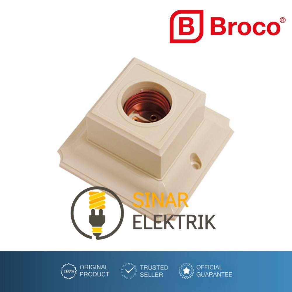 Broco Fitting Segi Krem Ceiling Lamp Holder E27 Cream Kotak Colokan Socket Lampu Original Grosir SNI