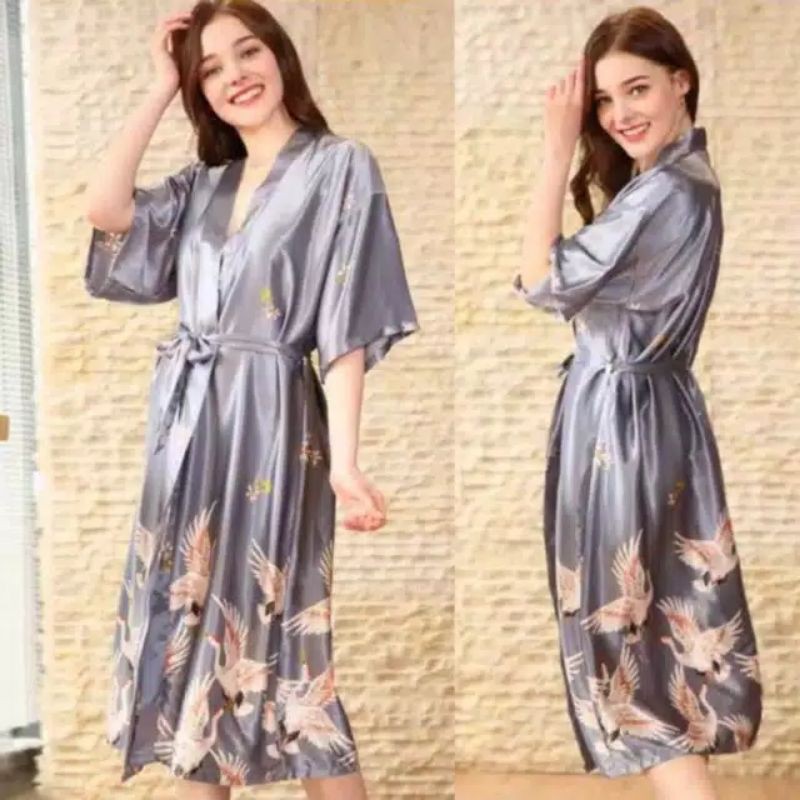 Kimono Wedding Robe MakeUp Panjang Wanita Cewek Silk Satin 580 Kimono Mandi High Premium Quality