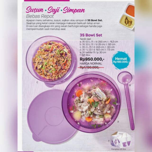 Tupperware 3S Bowl gift set Parcel hamper Natal Lebaran cocktail party wadah saji sop buah