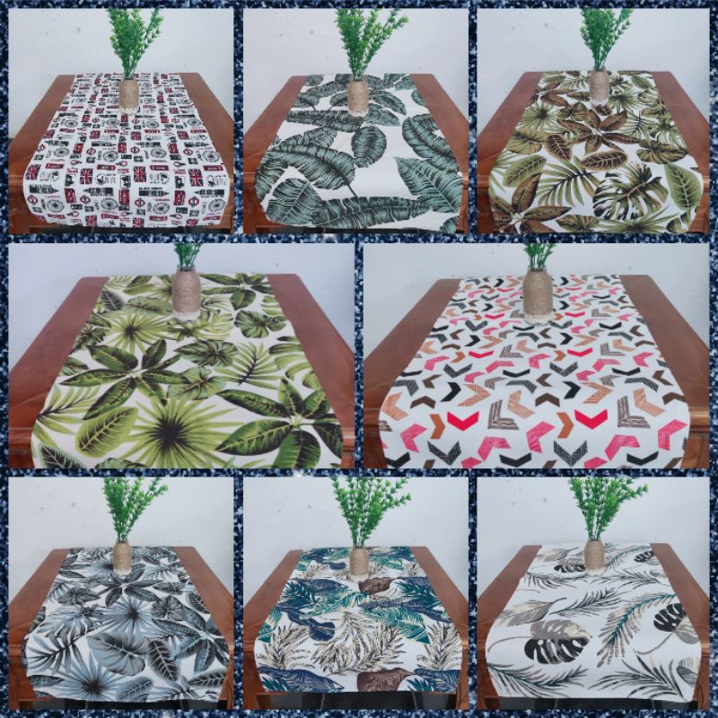 Taplak alas meja makan dan tamu kain kanvas minimalis motif daun bunga monstera