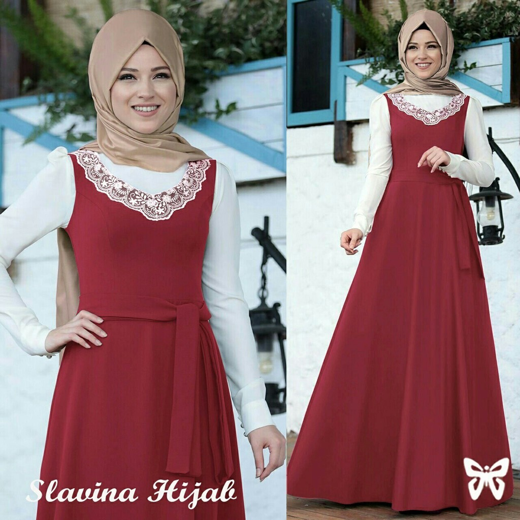 DeltaRA Slavina Maroon Fashion Muslim Setelan Busana Muslim Overall Muslim