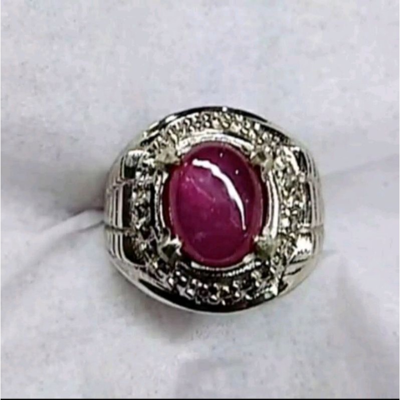 CINCIN BATU PERMATA RUBY ASLI 100% NATURAL RING ALPAKA SUPER SIZE KANTORAN ELEGAN