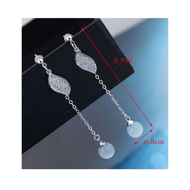 LRC Anting Tusuk Fashion Silver 925 Silver Needle Copper Micro Inlaid Zircon Foliage Jade Earrings