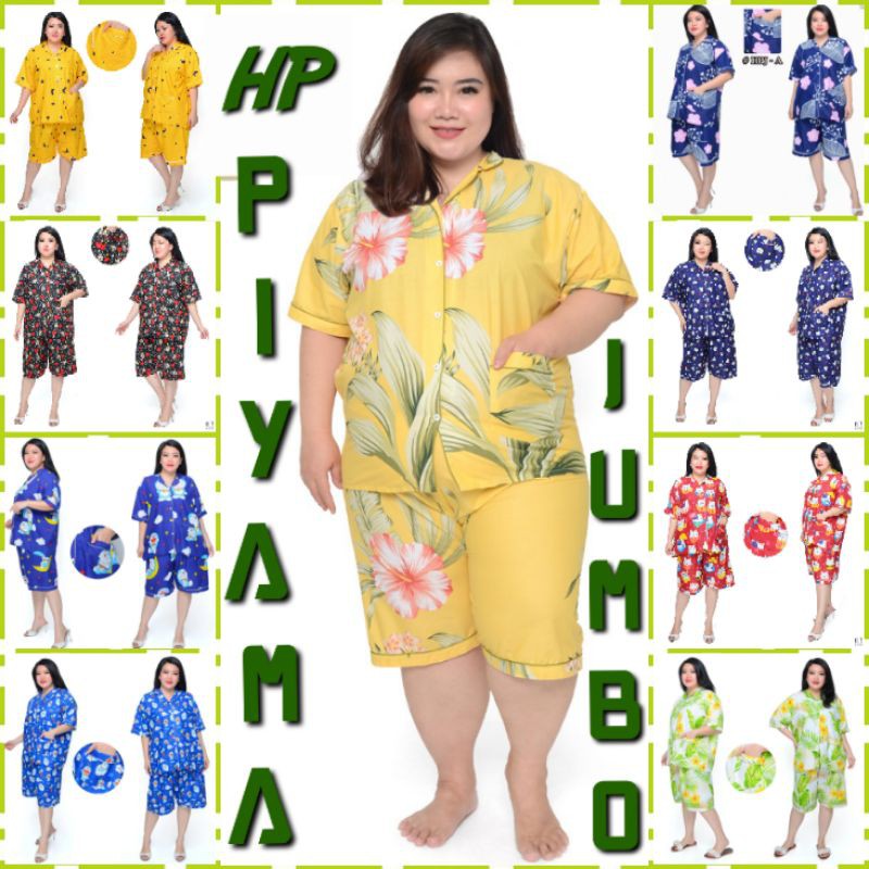 PIYAMA JUMBO CELANA PENDEK WANITA LD 130 120 SET BAJU TIDUR CEWEK DEWASA SETELAN KATUN KARAKTER