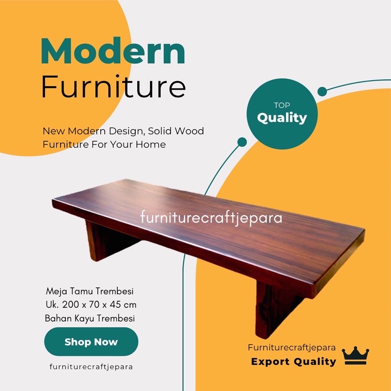 meja tamu minimalis modern kayu solid utuh trembesi 2 meter 200 cm