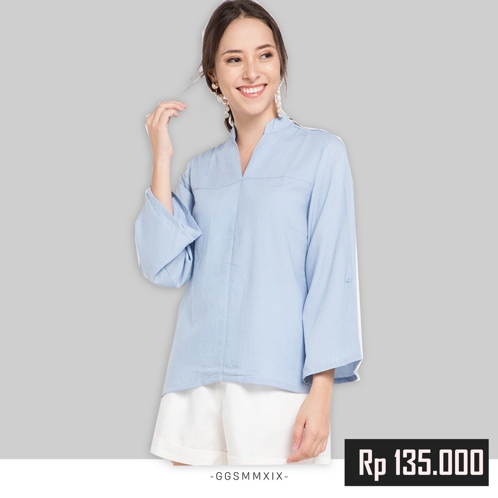Blouse Wanita Original Brand Rodeo | Qiana Blouse Blue Ocean By Brand Rodeo Original | Blouse Ekspor