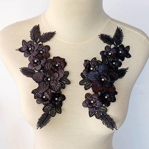 Sepasang Lace Bordir Bunga 3D/Bordir Tempel/Aplikasi Bordirl