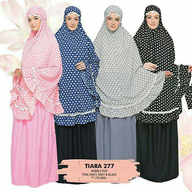Mukena Tatuis Tiara 277 Bubble Pop Motif Polkadot Pink Navy Biru Donker Grey Abu Black Hitam Travel