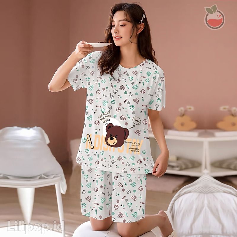 SUNCHERY COD BAJU TIDUR 3/4 ALL SIZE/BABYDOLL KEKINIAN MURAH/SLEEPWEAR WANITA-STAY BEAR TOSCA