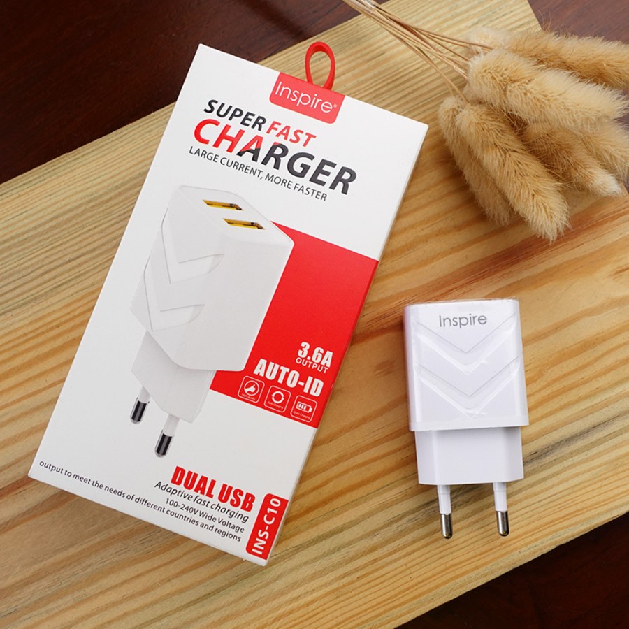 BATOK CHARGER 2 PORT ADAPTOR CHARGER UNIVERSAL  KEPALA CHARGER INSPIRE C10 3.6 A ADAPTOR CHARGER INSPIRE C10 3.6A