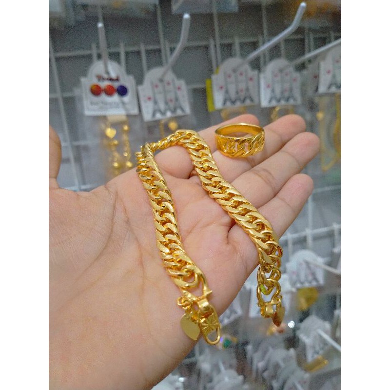set gelang dan cincin lapisan emas
