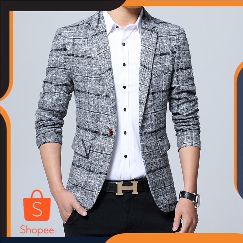 2021      Pria Korea Slim Fit Besar Kotak-kotak  Pria Besar ukuran Kasual Jas