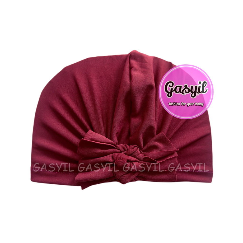 GASYIL Turban Bayi Ikat 3 / ciput baby non anting / topi anak perempuan-Maroon