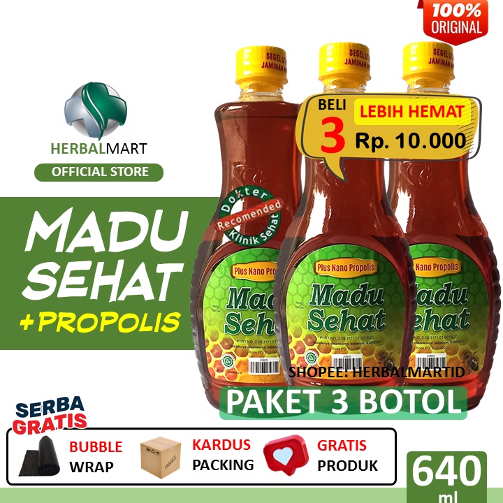 

MADU SEHAT PLUS PROPOLIS (PAKET 3 BOTOL) Madu Asli Murni by Klinik Sehat - Ready Stock & Garansi Distributor