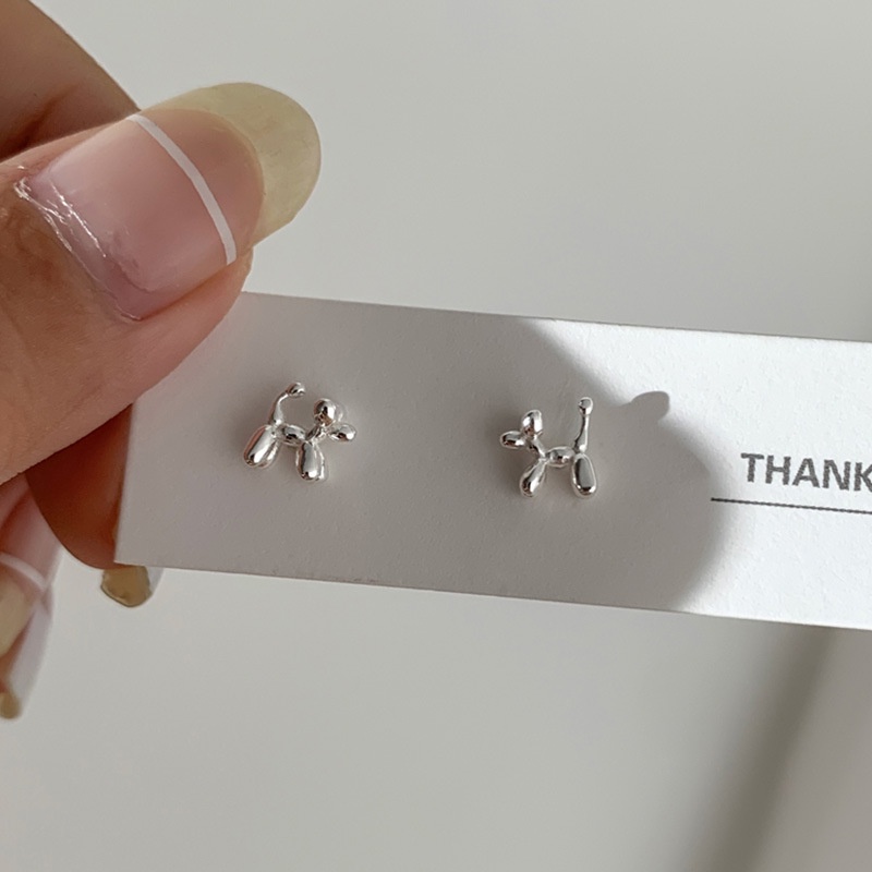 Anting Tusuk Motif Anjing Ala Korea Bahan Alloy Warna Silver Untuk Wanita