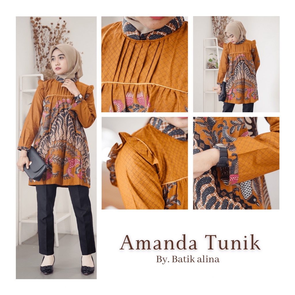 Batik Alina Amanda Tunik Batik Baju Batik Wanita Modern S M L XL XXL Atasan Batik Modern Batik Kerja Wanita