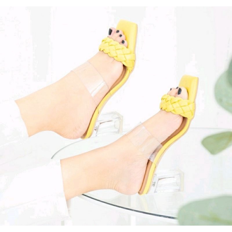 Sepatu Hak kaca Wanita Big Size 41-42-43-44-45 0370ZV Heels Kaca Jumbo Hak Tahu Cantik Kepang, 41