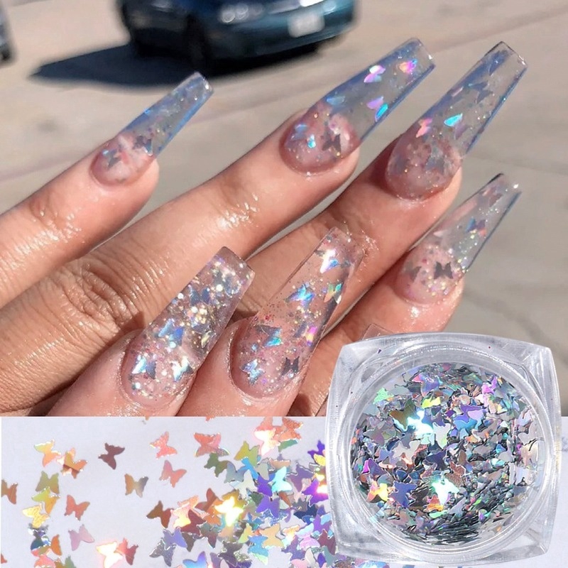 Mirror Sparkly Butterfly Nail Sequins Paillette Mixed Colors Nail Holographic Glitter 3D Flakes Slices Art Accessories