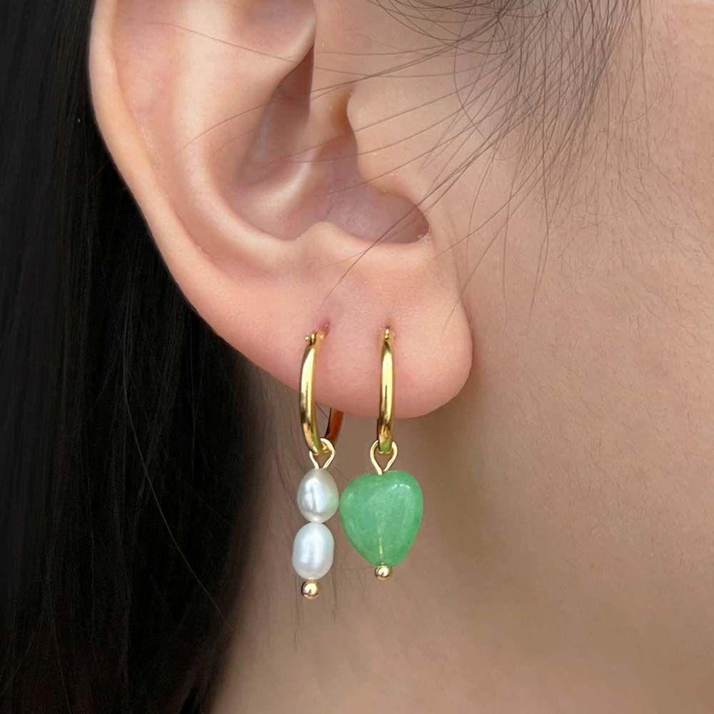 NEEDWAY Bohemian Anting Gadis Manis Bunga Hati Gaya Etnik Anting Panjang Manik-Manik Anting Lingkaran Anting Asimetris