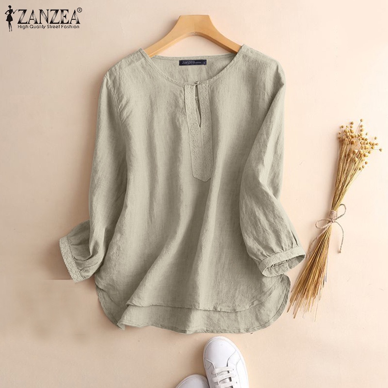 ZANZEA Women Full Sleeved Plus Size Holiday Blouse Casual Loose Spring Shirts