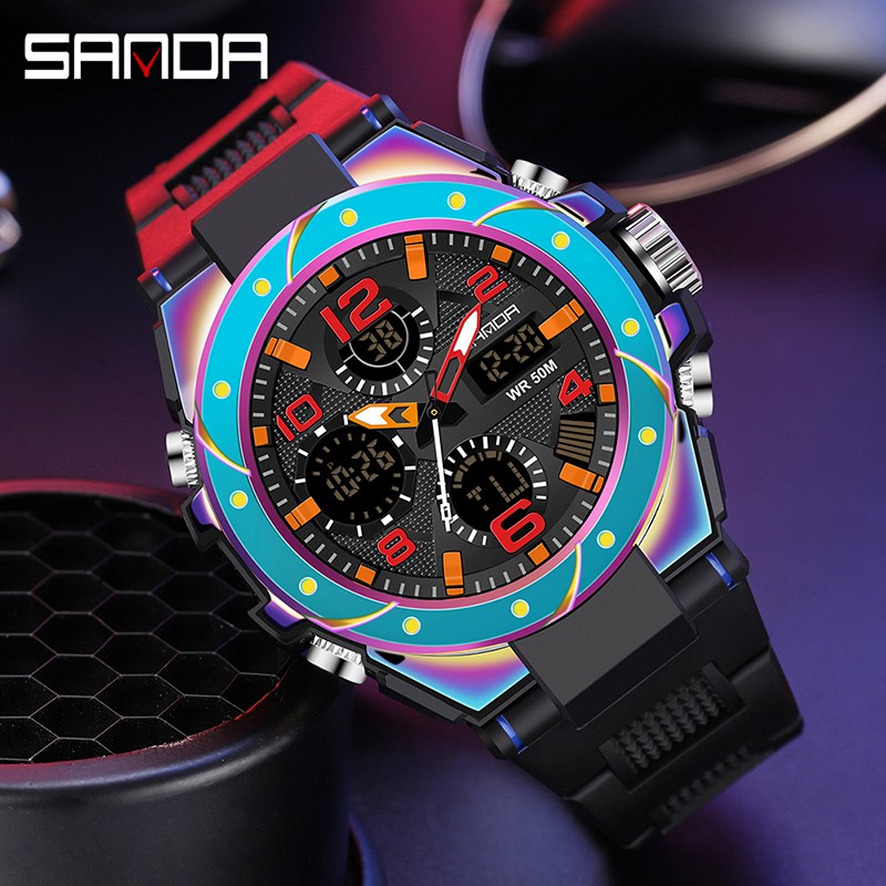 SANDA 6008 Jam Tangan Pria Digital Analog Tali Rubber Fantasy Anti Air WATCHKITE WKOS