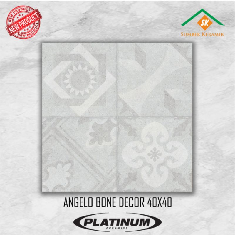KERAMIK LANTAI 40X40 ANGELO BONE DECOR / PLATINUM